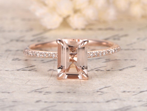 14K Rose Gold Morganite Engagement Ring Diamond Pave Ring | Etsy