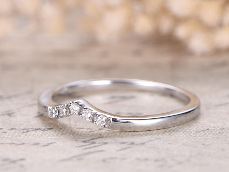 Diamond Curved Wedding Band Half Eternity Ring Soild 14K White Gold Anniversary Band Diamond Ring Art Deco Curved Diamond Matching Band