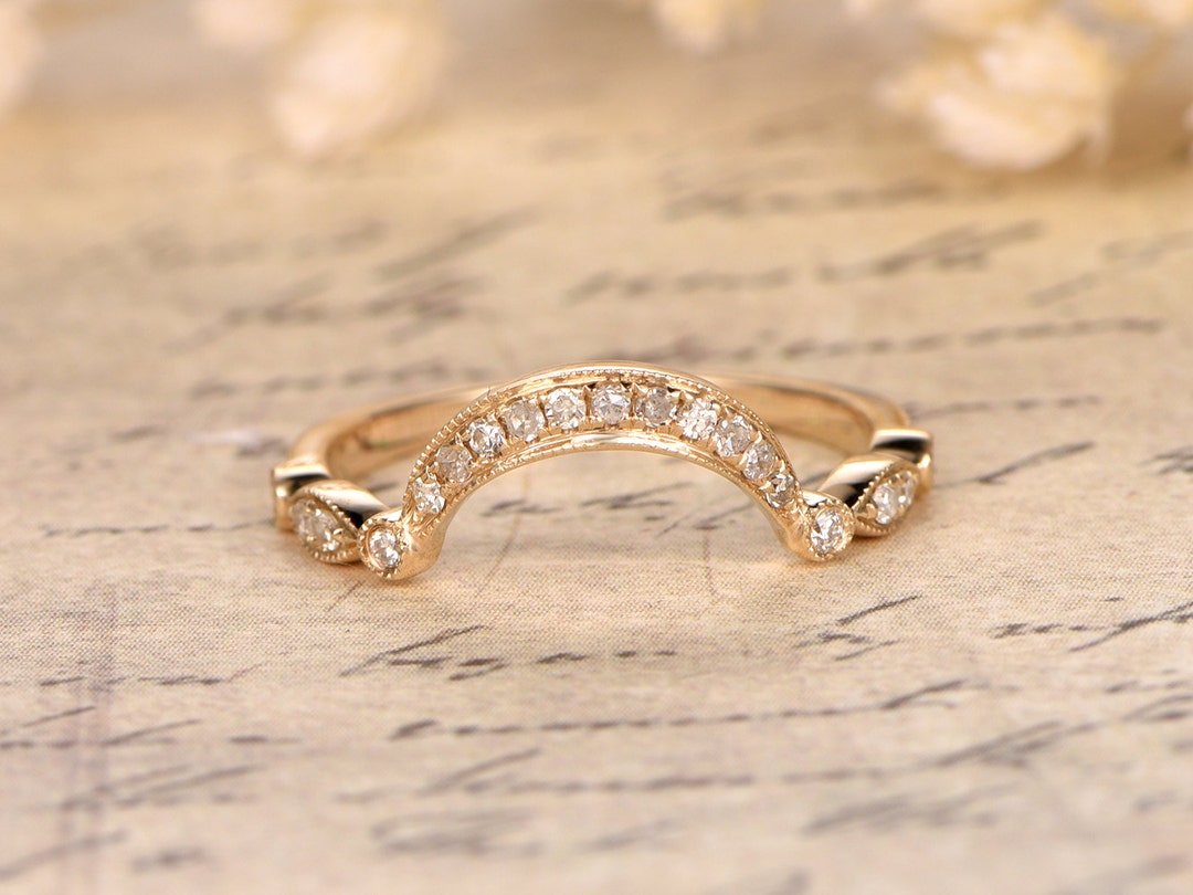 Diamond Curved Wedding Ring,half Eternity,anniversary Band,marquise