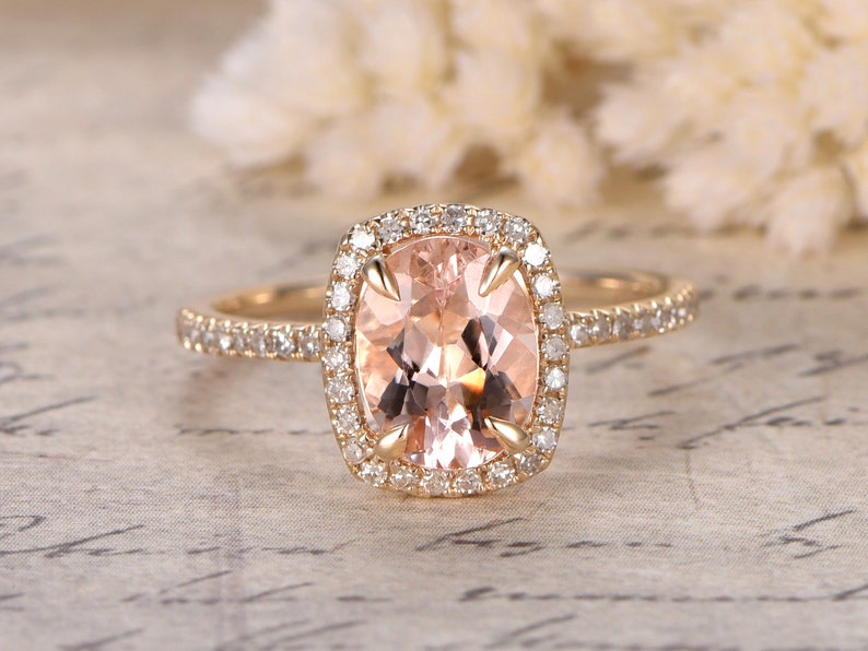 Pink Morganite Yellow Gold Engagement Ring 14K Diamond Wedding - Etsy