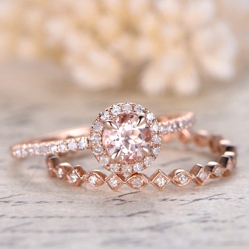 Morganite Engagement Ring Diamond Wedding Ring in 14k Rose - Etsy