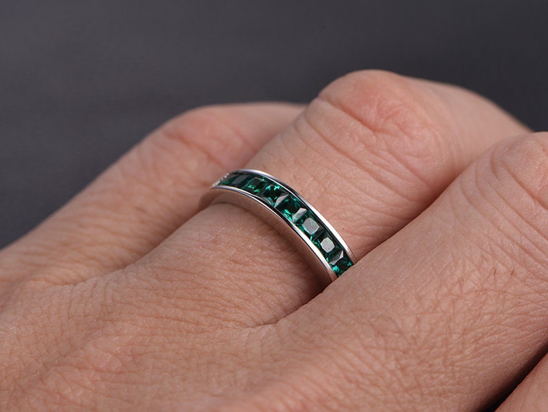 Emerald Engagement Ring Princess Cut Ring 14K White Gold Etsy