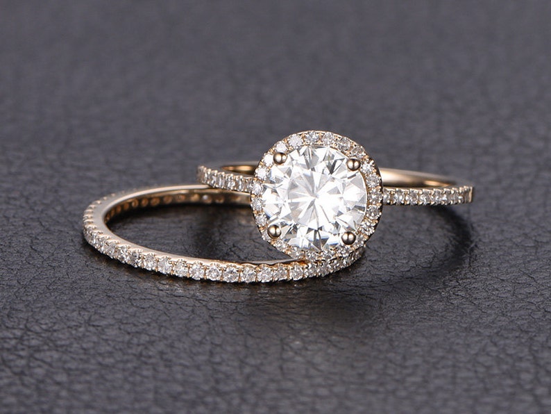 VVS Moissanite Engagement Ring 6.5mm White Gold Moissanite Ring Diamond Wedding Band Solid 1CT Bridal set Wedding Ring Set Rings For Women image 2