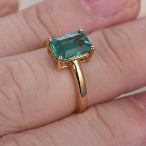 Emerald Engagement Ring Emerald Cut Ring 14K Yellow Gold Emerald Ring May Birthstone Ring image 4