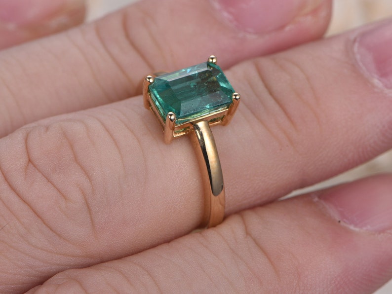 Emerald Engagement Ring Emerald Cut Ring 14K Yellow Gold Emerald Ring May Birthstone Ring image 4