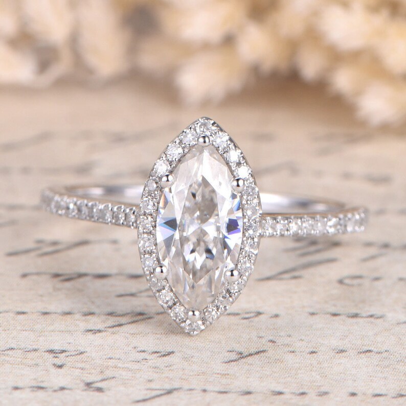 VVS Moissanite Engagement Ring Solid 14K White Gold Diamond Etsy