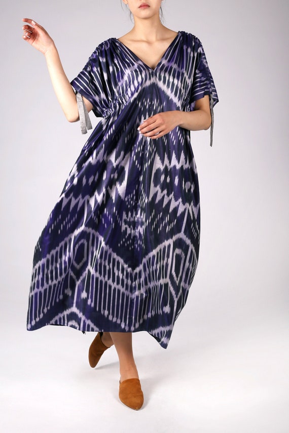 Navy IKAT VENERA 100% Silk Dress by Altai Osmo / Free Size | Etsy