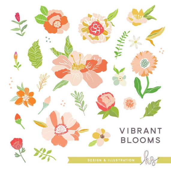 Vibrant Blooms Digital Floral Clipart Including Transparent Etsy