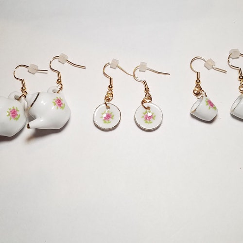 Teapot Tea Cup Earrings Classic Blue Flower Miniature Set Etsy