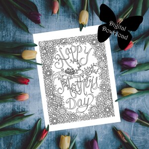 Printable Color-Your-Own Mother&#39;s Day Note Cards - Blank Greeting Cards - Digital Download