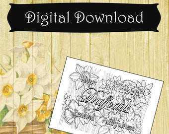 Printable Color-Your-Own Note Cards - Blank Greeting Cards - Digital Download - Daffodils - With Envelope Template