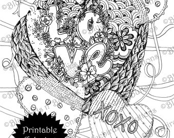 Printable Coloring Page - February Valentine Coloring Page - Digital Download