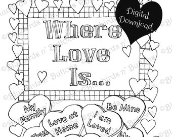 Printable Coloring Page - February Where Love Is - Adult Coloring - Digital Download