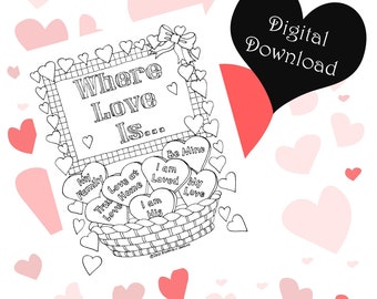 Printable Color Your Own Note Cards with Matching Envelope Template - Valentine Where Love Is