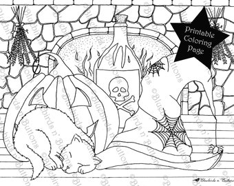 Coloring Page - Printable Coloring Page - October Coloring - Halloween Coloring Page - Download - Adult Coloring Page - Kids Coloring Pages