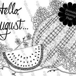 Coloring Page - Printable Coloring Page - August Coloring - Watermelon Coloring Page - Download - Adult Coloring Page - Kids Coloring Pages