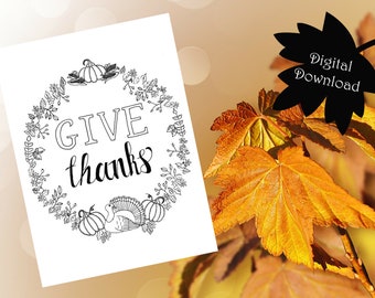 Printable Color-Your-Own Thanksgiving Note Cards - Blank Greeting Cards - Digital Download