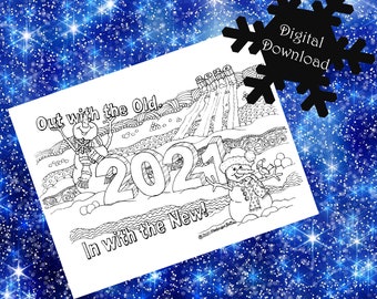 Printable Color Your Own Note Cards with Matching Envelope Template - Out With the Old - Goodbye 2020