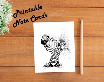 Digital Download - Joyful Zebra Notecards - All Occasion Blank Notecards - Printable Greeting Cards with Envelope Template