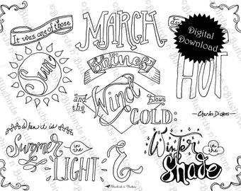 Printable Coloring Page - March Dickens Quote - Adult and Kids Coloring