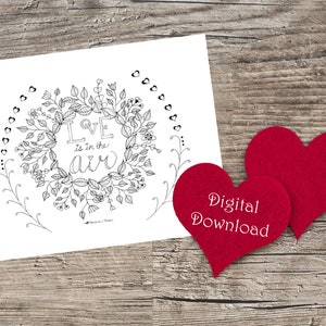 Printable Color Your Own Note Cards with Matching Envelope Template - Valentine Love is in the Air