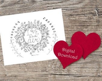 Printable Color Your Own Note Cards with Matching Envelope Template - Valentine Love is in the Air