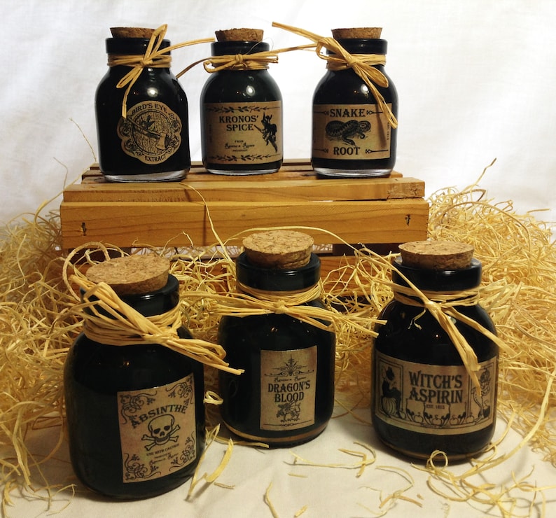 Halloween Small Apothecary Bottles Potion Decorations Witch And Wizard