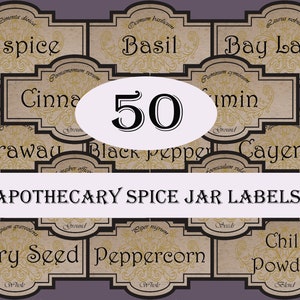 Apothecary Spice Jar Labels - Set of 50 - Digital Download - DIY Spice Jars - Kitchen Labels - Scrapbook - Crafts - Paper - Herbs & Spices