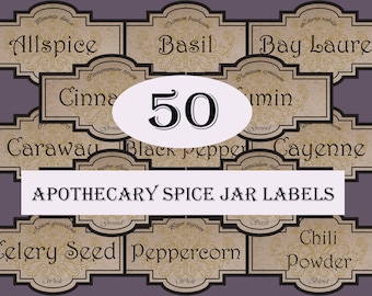 Apothecary Spice Jar Labels - Set of 50 - Digital Download - DIY Spice Jars - Kitchen Labels - Scrapbook - Crafts - Paper - Herbs & Spices