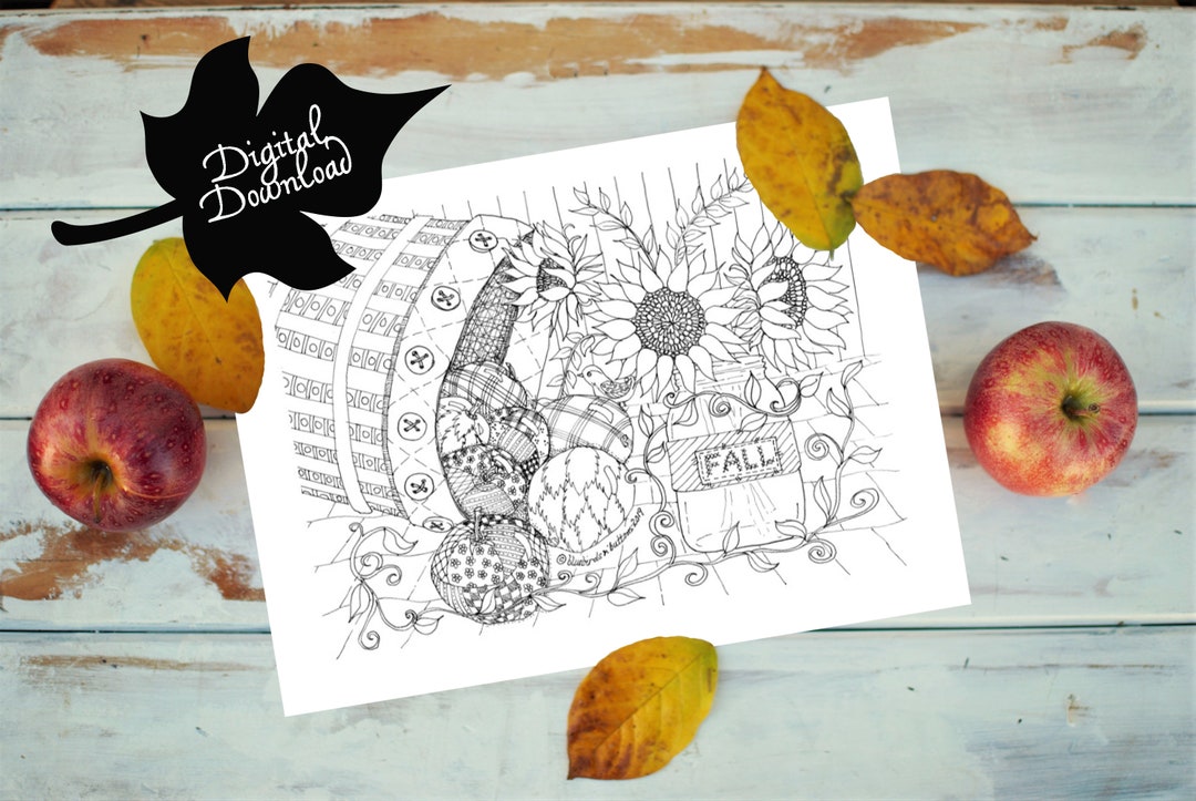 Fall Color Format Note Printable Color-your-fall Note Cards - Blank Greeting Cards - Digital ...