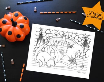 Printable Color-Your-Own Halloween Note Cards - Blank Greeting Cards - Digital Download