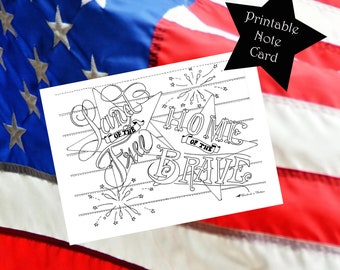 Printable Color-Your-Own 4th of July Note Cards - Blank Greeting Cards - Digital Download - Independence Day - Coloring