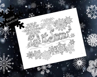 Printable Color Your Own Note Cards with Matching Envelope Template - January Let it Snow