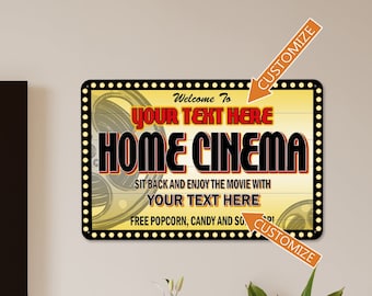 Personalized Movie Theater Sign, Home Cinema Decor, Home Theater Plaque, Theater Decor, Cinema Signs, Movie Room Wall Art, Movie Lover Gift