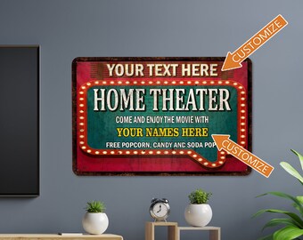 Personalized Home Theater Sign Movie Theater Decor Cinema Marquee Family Theater Video Game Movie Room 108122002115
