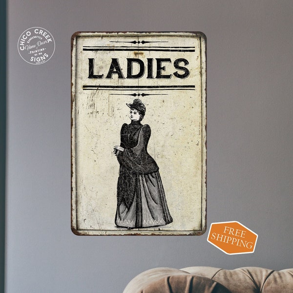 LADIES Restroom Sign Bathroom Sign Vintage Look Chic Distressed 108120020243