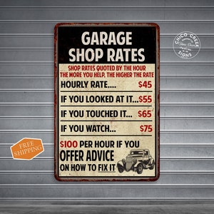 Garage Shop Rates Man Cave Shop Vintage Looking Sign Garage Sign Dad Gift 108120068019