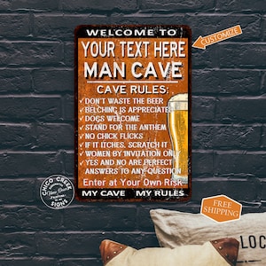 Man Cave Sign Rules Sign Rusty Metal Sign Personalized Dad Gift Garage Shop Husband 108120051001