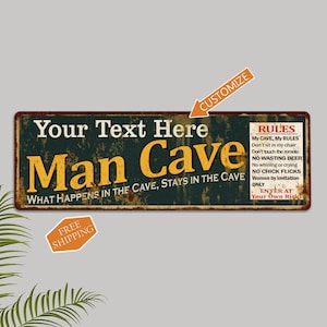 Personalized Man Cave Sign, Garage Den Decor, Accessories Mancave, Signs Decorations Pub Bar Vintage Retro Dads Men Beer Gift 106180005001