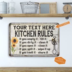 Personalized Kitchen Sign Kitchen Rules Sign Metal Sign Mom Gift Food Diner 108120032001