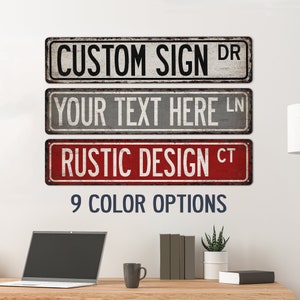 Letrero de calle rústico, letrero de calle personalizado, letrero personalizado de aspecto vintage, letrero para habitación de niños, letrero de metal personalizado, letrero con nombre personalizado, regalo para él