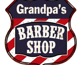 Grandpa/'s Garage Shop Rates Personalized Gift Shield Metal Sign 211110019003