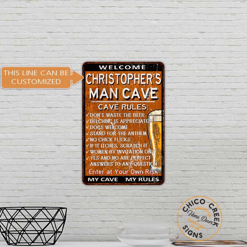Man Cave Sign Rules Sign Rusty Metal Sign Personalized Dad Gift Garage ...