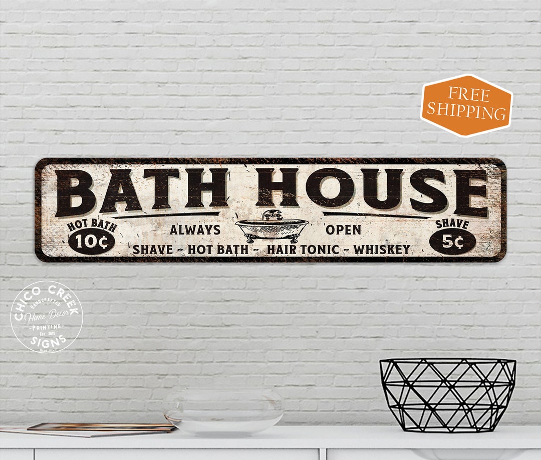 Bath House Sign, Bathroom Decor, Wash Room, Bathroom Sign Country