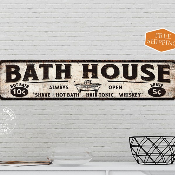 Bath House Sign, Bathroom Decor, Wash Room, Bathroom Sign Country Rustic Bathroom Decor Gift Sign 104182001046