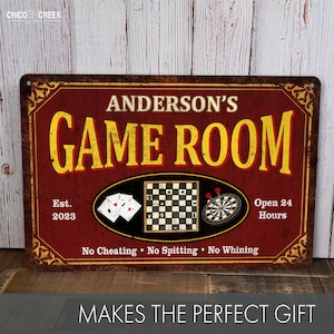 Personalized Signs, Game Room Sign, Gift For Him, Custom Signs, Game Room Decor, Poker Room, Chess, Darts, Game Night, Family Game Night