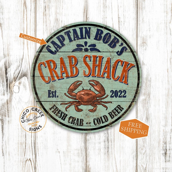 Personalized Crab Shack Sign, Seafood, Fish Lobster, Crab Leg, Kitchen Chef Sign, Wall Decor, Vintage Looking Sign, Dad Gift 100142002008