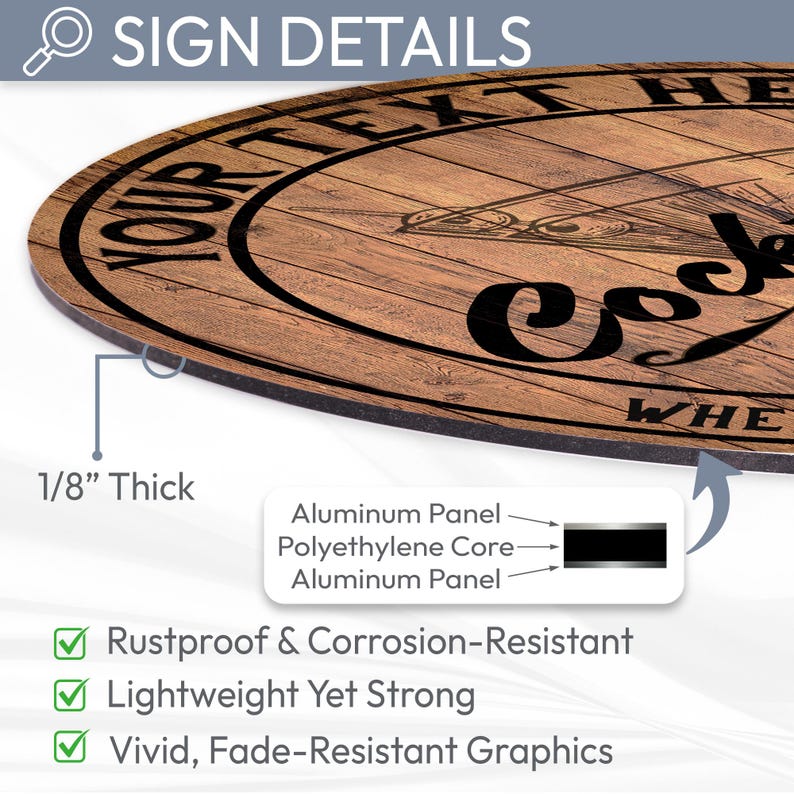 Personalized Cocktail Bar Sign, Custom Round Metal Bar Sign, Home Bar Decor, Where Every Hour Is Happy Hour, Made in USA, Housewarming Gift bild 3