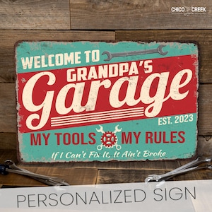 Custom Garage Sign, Personalized Sign, Man Cave Decor, Garage Decor, Gift for Him, Mechanic Gifts, Garage Art, Man Cave, Shop Sign, Dad Gift