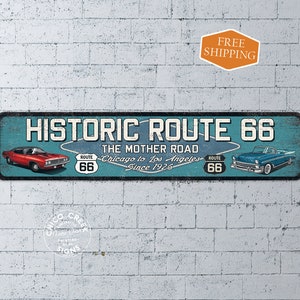 Historic Route 66 Sign, Garage Decor, Route 66 Sign, Vintage Americana, Vintage Decor Road Trip Gift Sign 104182001022